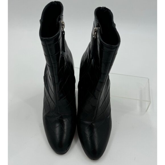 Black Schutz Crocodile-Embossed Leather Ankle Boots Size 8B With Side Zipper - Picture 2 of 12